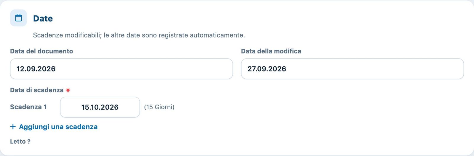 La data del documento e le scadenze della fattura