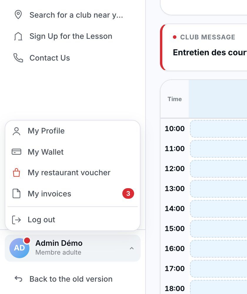 The account menu, at the bottom left